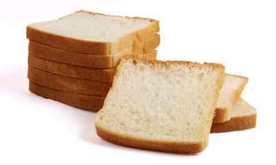 white sandwich bread on white background, new