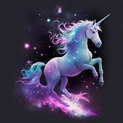 Naklejka na ściany i meble Unicorn in Galaxy Illustration, unicorn t-shirt design. Generative AI, Generative, AI