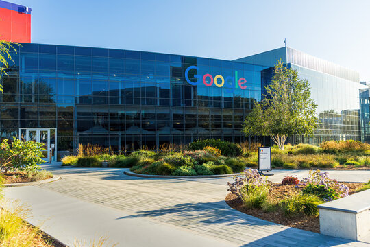MOUNTAIN VIEW, CALIFORNIA, USA - AUGUST 17, 2023: The Google logo seen at Google Headquarters.