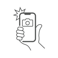 Photo on smartphone with flash, hand is holding smartphone and doing photo. Camera viewfinder, hand and flash. EPS 10
