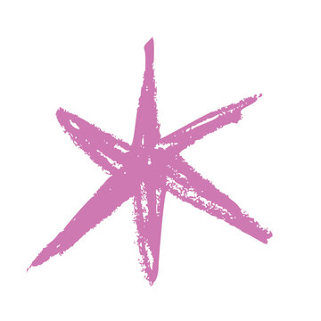 Naklejki Shape elements, abstract. Graphic pink stars among scribble doodles, color collage. Flat vector illustrations isolated on white background