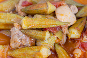 Traditional delicious Turkish foods; okra food (bamya)