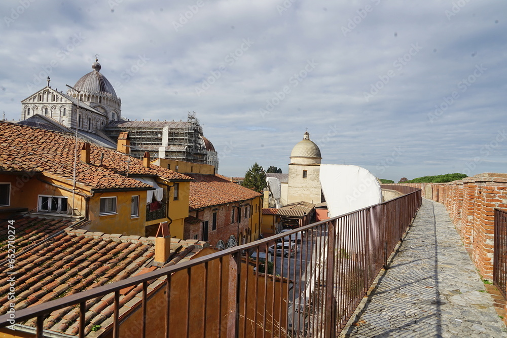 Wall mural view of miracoli square from the ancient walls of pisa, tuscany, italy