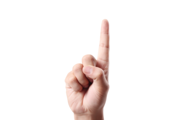 Man pointing at something on white background