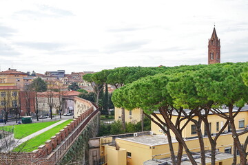Ancient city walls of Pisa, Tuscany, Italy