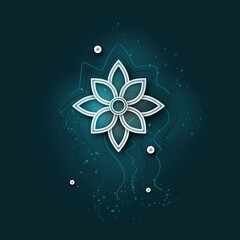 Mystical Cosmic Flower, Deco Element. Aesthetic Non-colored Object. Futuristic Abstract Concept. Textured Fantasy Background. Vector 3d Illustration
