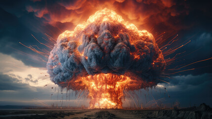 A nuclear explosion forming the shape of a brain demonstrates the concept of the potential threats to humanity posed by artificial intelligence.