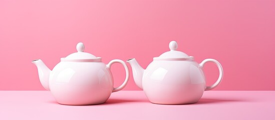 pink background white teapots one without lid symbolize breast cancer space for copying