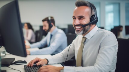 professional call center operators communicate with customers.