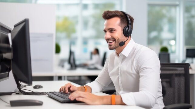 professional call center operators communicate with customers.