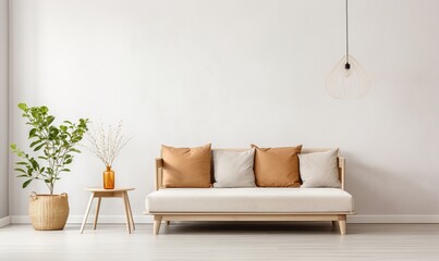 A beautiful canvas frame 3D mockup in living room, bed room, modern Interior Design Background Generative AI