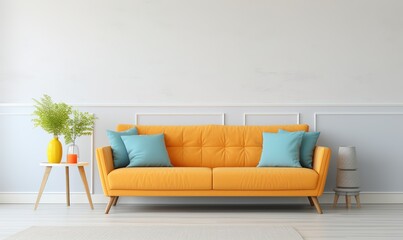 A beautiful canvas frame 3D mockup in living room, bed room, modern Interior Design Background Generative AI