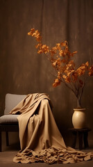 Autumn tree and  chair with flowing draperies in the style of classic still life compositions