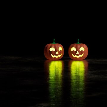 Halloween pumpkin background, 3d rendered illustration