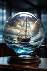 illustration of a sailboat in a glass ball