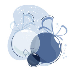 Christmas balls of different transparency on an abstract background in blue tones. Design element for clothes, cards, textiles, fabrics, wallpapers