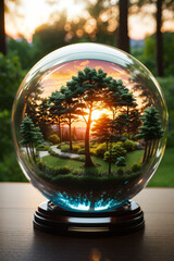 tropical forest illustration in a glass ball
