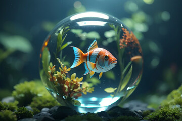 coral and fish in a glass ball