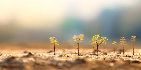 Obraz premium Plant seedling growing on dry cracked soil