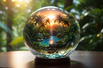 landscape illustration inside glass ball