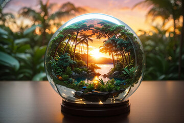 landscape illustration inside glass ball