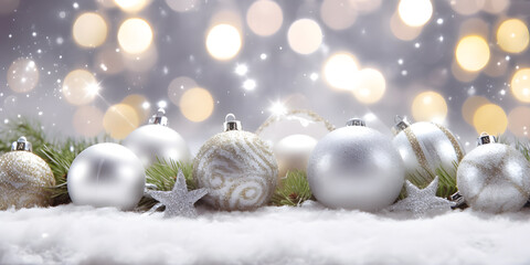 Fototapeta na wymiar Christmas balls in winter holidays background. Generative AI