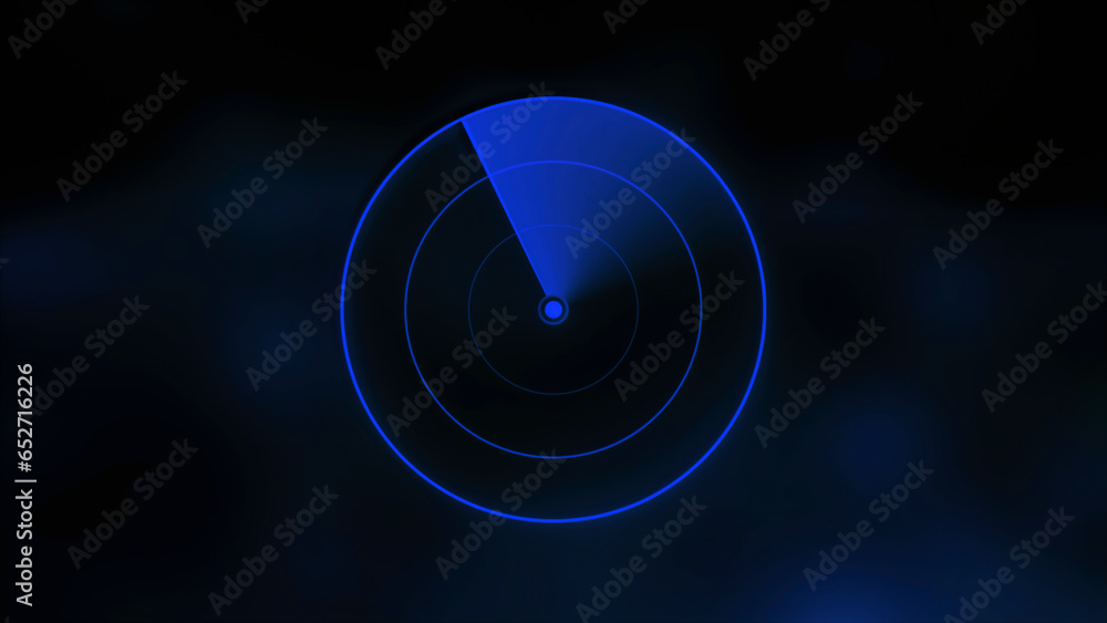Poster blue radar navigation is looking for objects. motion. simple radar scanning on a black background.