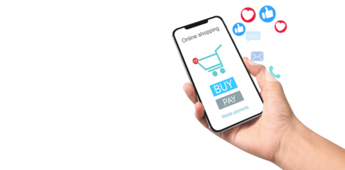 Hand holding smartphone device  touching screen