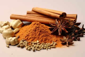 Aromatic spice blend with a brown hue and dry texture for seasoning food. Generative AI