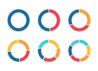 Infographic pie chart set with cycle 1, 2, 3, 4, 5, 6 on white. Vector illustration
