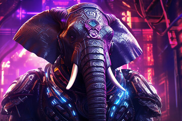 Robot elephant with cyberpunk theme