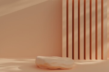 Exhibition Podium, stand, on pastel light аrchitectural background for premium product, 3D render. 