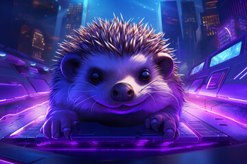 Little hedgehog on purple background
