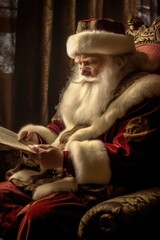 Portrait of santa claus in xmas hat read book , AI Generated