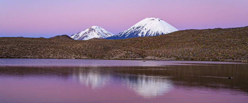 Vulkan Parinacota und Pomerape, Nationalpark Lauca, Chile