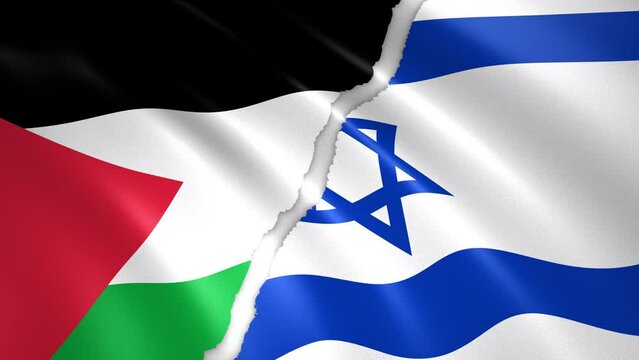 Animated waving flag : ISRAEL vs PALESTINE (4K)