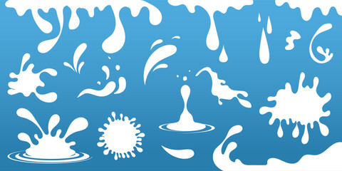 Set of splashing and pouring milk or yogurt. vector illustration of splash of milk