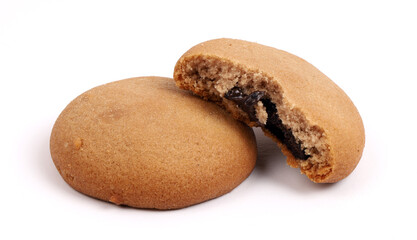 Chocolate filled cookies on white, loaded with chocolate inside