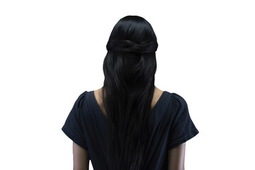 A Fictional Character Created By Generative AI.Rear View of Hair Coiffure Woman with Some Hair Wrap for Open. Generative AI.