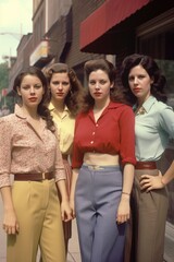 Fototapeta premium A Fictional Character Created By Generative AI.Four Women, 1950s Style