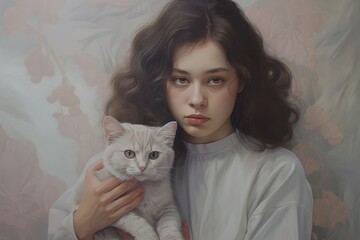 A Fictional Character Created By Generative AI.A Beautiful woman holding a cat in her arms