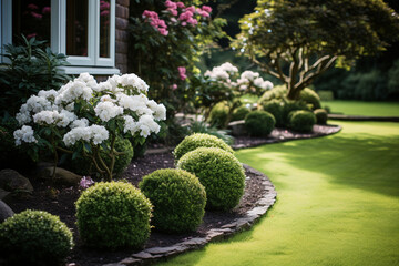Fototapeta premium photo of a beautifully pruned and manicured garden, highlighting the meticulous care and attention to detail in gardening