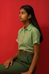 A Fictional Character Created By Generative AI.A Young Schoolgirl in a Green Outfit, Posing for a Photo