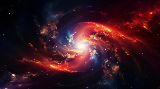 a close up of a bright red and blue galaxy with stars generated by AI