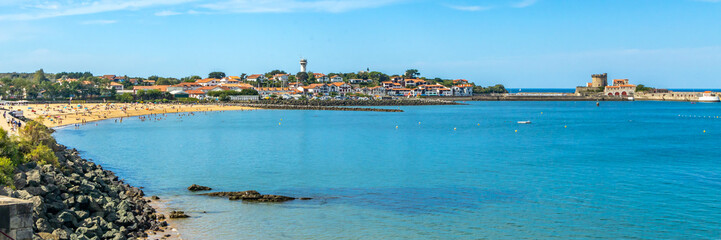 Fototapeta premium Panorama on the district of Socoa, the fort and the beach on the St-Jean-de-Luz bay in Ciboure, France