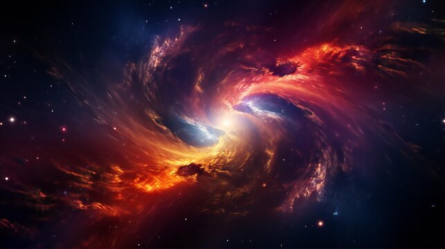 a close up of a bright red and blue galaxy with stars generated by AI