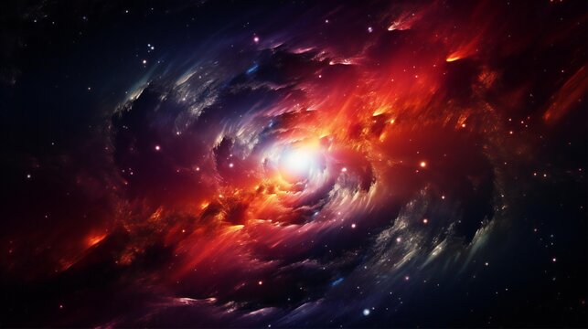 a close up of a bright red and blue galaxy with stars generated by AI