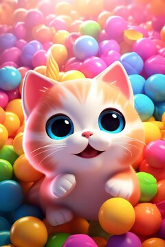Cute cat with colorful decoration generated by AI