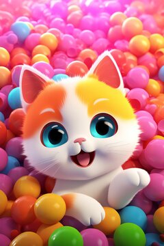 Cute cat with colorful decoration generated by AI