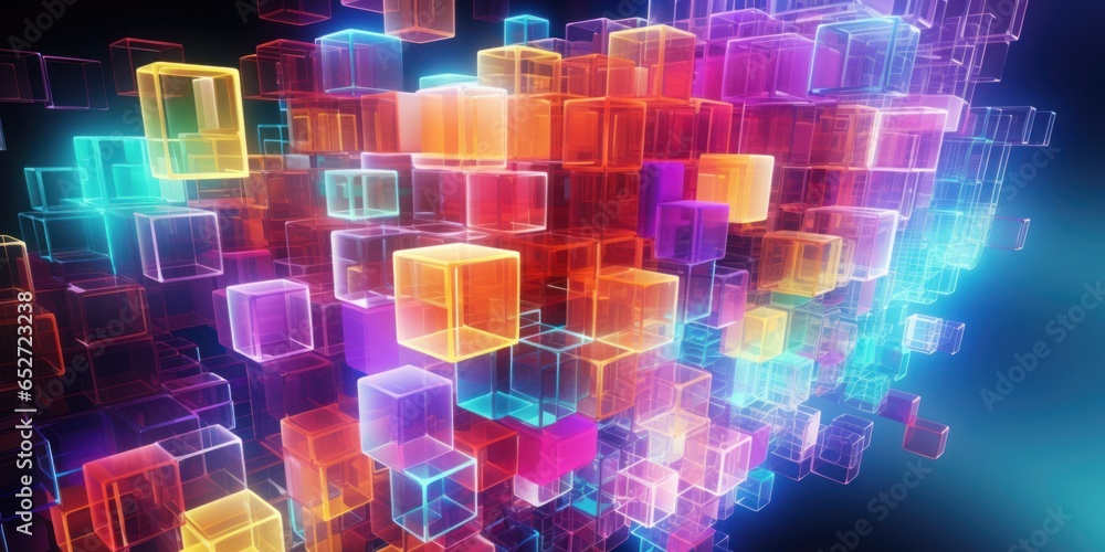 Poster abstract background with colorful glowing cubes.